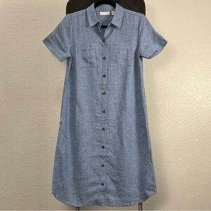 Susan Graver Women’s Linen Blend Blue Button Down Shirt Dress Size XXS